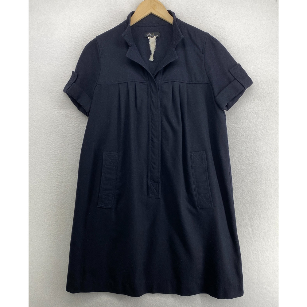 ETOILE ISABEL MARANT Dress 3 L Wool Popover Pleated Shift Shirtdress Blue